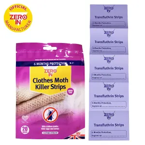 Zero In Clothes Moth Killer - 20 Strips - Kills Clothing Moths, Larvae & Eggs