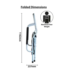 2 Step Safety Stepladder - White Foldable Ladder with Wide Non-Slip Treads, Safety Handrail & Rubber Ferrules - H110 x W48 x D46cm