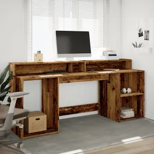 Berkfield Desk with LED Lights Old Wood 200x55x91 cm Engineered Wood