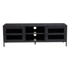 Interiors By Premier Classic Two Door Black Metal Media Unit, Industrial Livingroom Media Unit, Versatile Shelving Media Unit