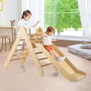 Costway 2-in-1 Triangle Climbing Set Wooden Indoor Outdoor Climbing Toy for Kids 3+