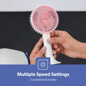 GEEPAS Hand Held Fan, Portable & Foldable, Type C Rechargeable with 3 Speeds, Battery Operated , Pink