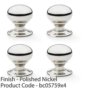 4 PACK - SOLID BRASS Mortice Smooth Mushroom Door Knob - Polished Nickel 41mm Diameter