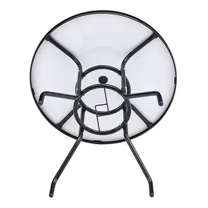 Round Table Tempered Glass Patio Table with an Umbrella Hole For Garden Backyard 80cm Dia