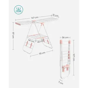 Steel Foldable Gullwing Drying Rack White/Pink / 147cm W x 56cm D