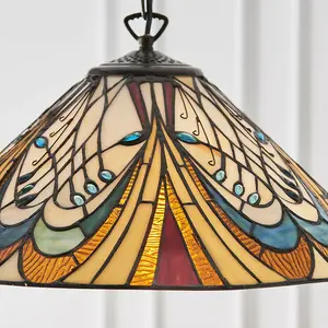 Tiffany Glass Hanging Ceiling Pendant Light Bronze Chain Down Lamp Shade i00121