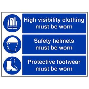 Helmets High Vis Footwear PPE Sign - Rigid Plastic - 400x300mm (x3)