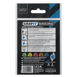 Gripit 25mm Plasterboard Fixing - 8 Pack (Blue) Stud Wall Anchor Max Load 113kg