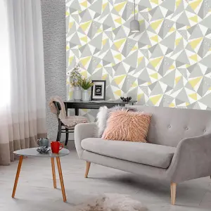 Holden Decor Glacier Grey Yellow Wallpaper Geometric Triangle Paste The Wall