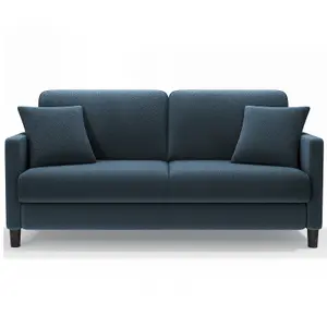 Neche 2 Seater Couch, Teddy Velvet Loveseat Sofa with Extra Deep Seats - Blue Grey