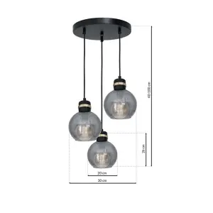 Milagro Omega Hand Made Circular Pendant Lamp With Elegant Smoked Glass Spheres Quality Matt Black Fittings With Gold Detail