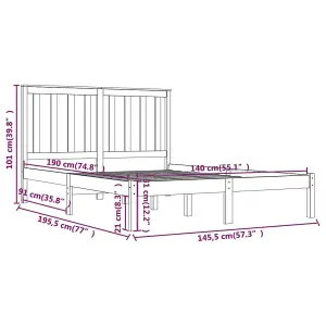 Berkfield Bed Frame Black Solid Wood Pine 140x190 cm