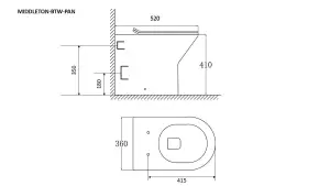 Rimless Back to Wall Toilet BTW Pan Soft Close WC Concealed Cistern Flush - Black Square