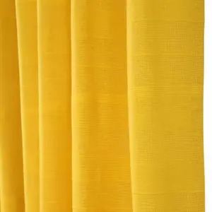 Homescapes Cotton Rajput Ribbed Yellow Curtain Pair, 66 x 72" Drop