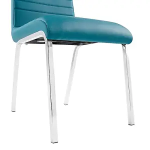 Dora Teal Faux Leather Dining Chairs With Chrome Legs In Pair