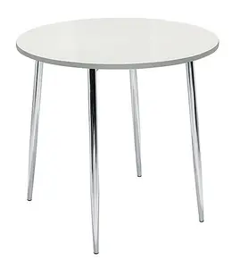 Kadi Round White Gloss 4 Leg Table Beech Table Top Chrome Legs