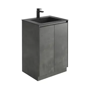 Rigel Concrete Floor Standing Bathroom Vanity Unit with Black Basin (W)600mm (H)850mm