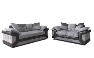 Lush 3+2 fabric Grey Jumbo Corduroy Sofa set - Foam Seats - wooden feet - 3 seater - 2 seater