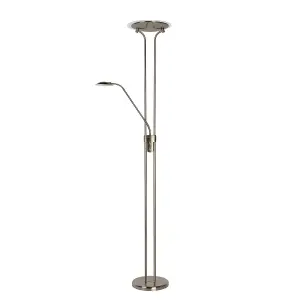 Lucide Champion-Led Modern Floor Reading Lamp - LED Dim. - 3000K - Satin Chrome