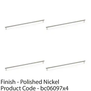 4 PACK - Knurled T Bar Door Pull Handle - Polished Nickel - 448mm Centres Premium Drawer