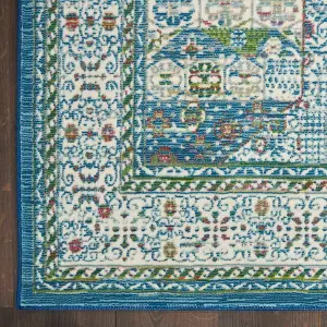 Ivory Blue Rug, Stain-Resistant Luxurious Rug, Traditional Bordered Floral Rug for Bedroom, & DiningRoom-61cm X 122cm