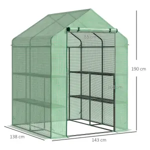 Outsunny Walk in Garden Greenhouse Outdoor Grow House w/ Shelves, 143x138x190cm