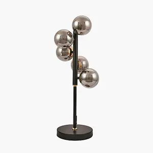 Smoke Glass Ball and Black Metal Table Lamp