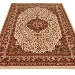 Red Cream Gold Classical Oriental Medallion Runner Rug 60cm x 240cm