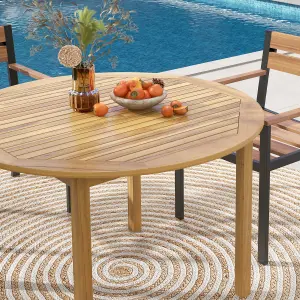 Costway Round Outdoor Dining Table Acacia Wood 4-Person Large Dining Table