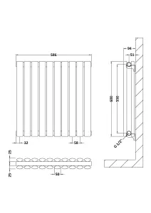 Horizontal Double Panel Radiator - 600mm x 586mm - 2209 BTU - Gloss White- Balterley