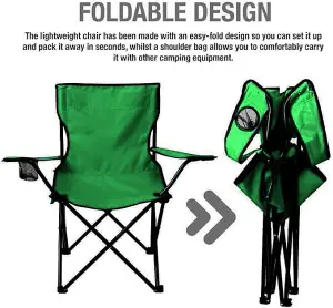 Compact Quick Folding Camping Chair with Arm Rest Carrying Bag and Drink Holder for Outdoor Use (Green)