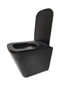 Top Ceramics Black Square Wall Hung Rimless Toilet with Soft Close Seat and 1.12m Cistern Frame