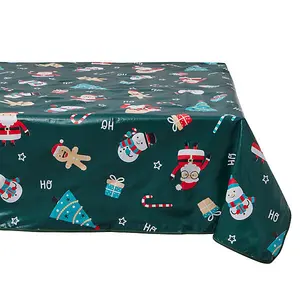 Celebright Festive Christmas PVC Tablecloth - 52x70in - Green Jolly Holiday