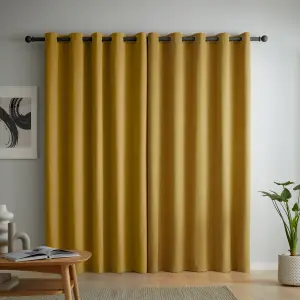 Catherine Lansfield Wilson Blackout Thermal 229x229cm Curtains Two Panels Yellow