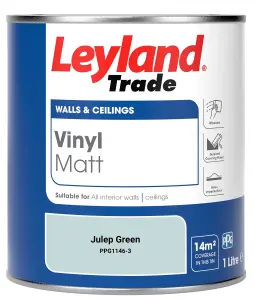 Leyland Trade Vinyl Matt Walls & Ceilings Emulsion Paint Julep Green (PPG1146-3) 1L