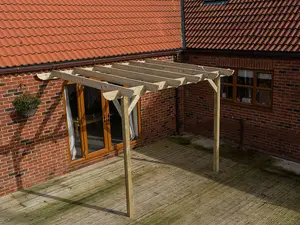 Lean to wooden garden pergola kit - Corbel design wall mounted gazebo, 1.8m x 4.8m (Rustic brown finish)