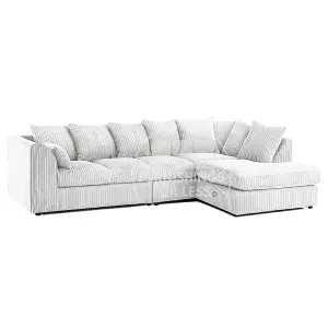 Luxor Silver Jumbo Cord Large 5 Seater Corner Sofa Long Right Hand Facing