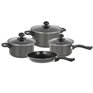 Dove Grey Non Stick 7 Pcs Cookware Set Cooking Casserole Pot Frying Pan Saucepan With Lids