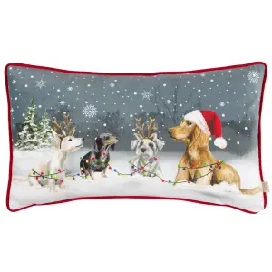 Evans Lichfield Christmas Dogs Piped Feather Filled Cushion