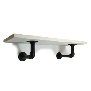 Solid Pine Rustical Shelf White Black Industrial Pipe Bracket 25x60cm