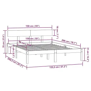 Berkfield Bed Frame Grey Solid Wood Pine 150x200 cm King Size