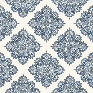 Galerie Nordic Elements Blue Metallic Hmong Tile Effect Wallpaper Roll