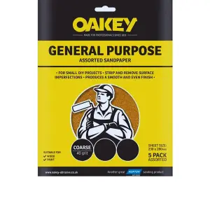 Oakey Glasspaper Sanding Sheets 230 x 280mm Course/Extra Coarse 40G (5)