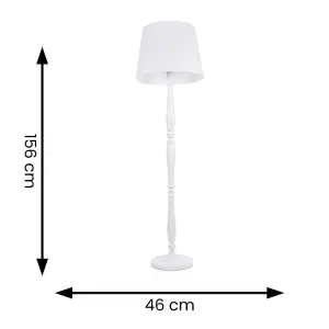 ValueLights Victoria Traditional White Wood Candlestick Floor Lamp with White Tapered Shade