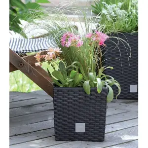 Plant Flower Pot Square Rattan Planter Inner Pot Garden Patio Home Large Anthracite 11L