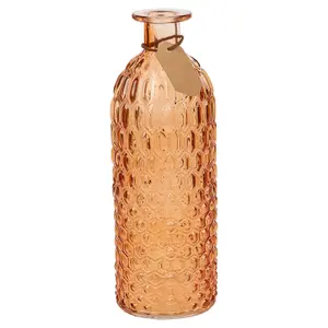 URBNLIVING Height 25cm Orange Colour Glass Bottle Vase Honeycomb Design Flowers Holder Home Centrepiece