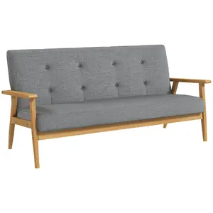 HOMCOM Modern 3-Seater Sofa Upholstery Couch with Rubber Wood Legs Dark Grey