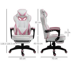 Vinsetto Ergonomic Racing Gaming Chair Office Desk Chair Adjustable Height Recliner Wheels, Headrest,Lumbar Support Footrest, Pink