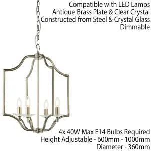 Hanging Ceiling Pendant Light Antique Brass & Crystal 4 Bulb Classic Feature