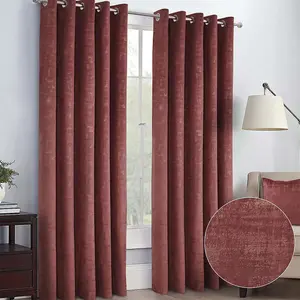 Venice Thermal Lined Eyelet Curtains - Metallic Design Velour Fabric Curtains for Bedroom or Living Room - 165 x 183cm, Heather